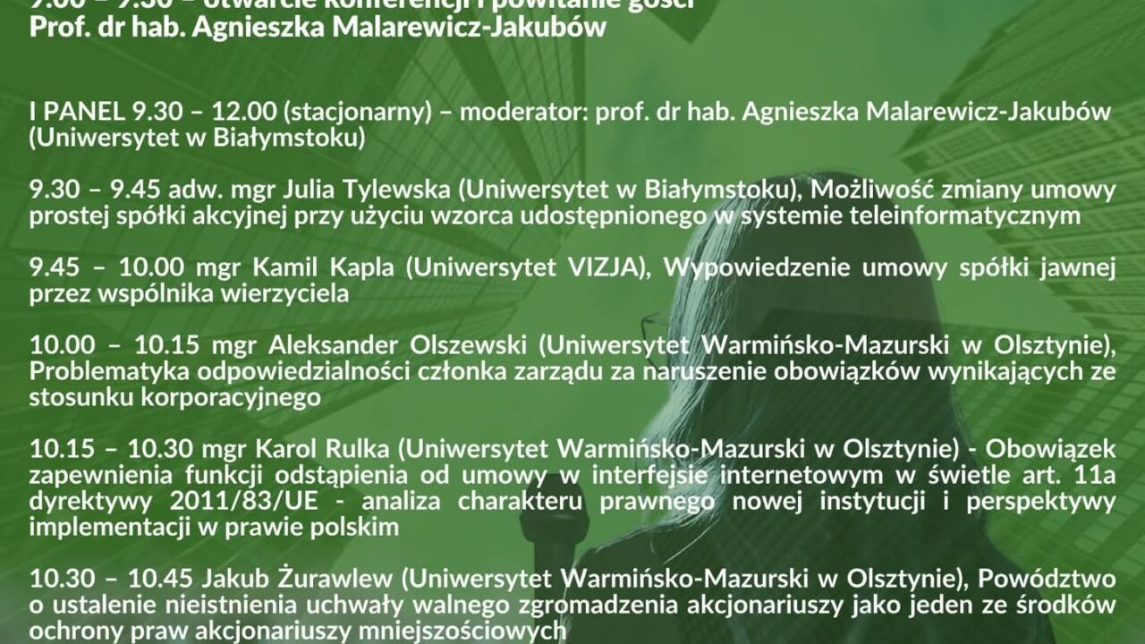 Udział Pana Kamila Kapli w VI Forum Młodych Badaczy Prawa Handlowego – ogólnopolskiej konferencji naukowej poświęconej aktualnym zagadnieniom prawa handlowego.